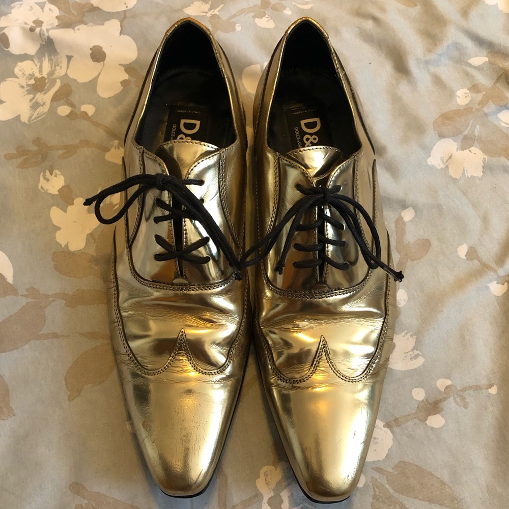 Dolce & Gabbana Light Classy Gold Wing Tip Loafers size 42 1/2, 9 1/2